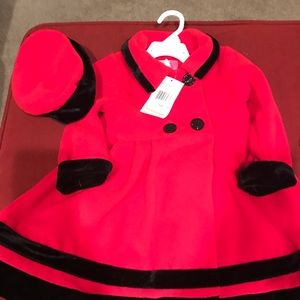 Girl red and black coat with hat. Sz 3t